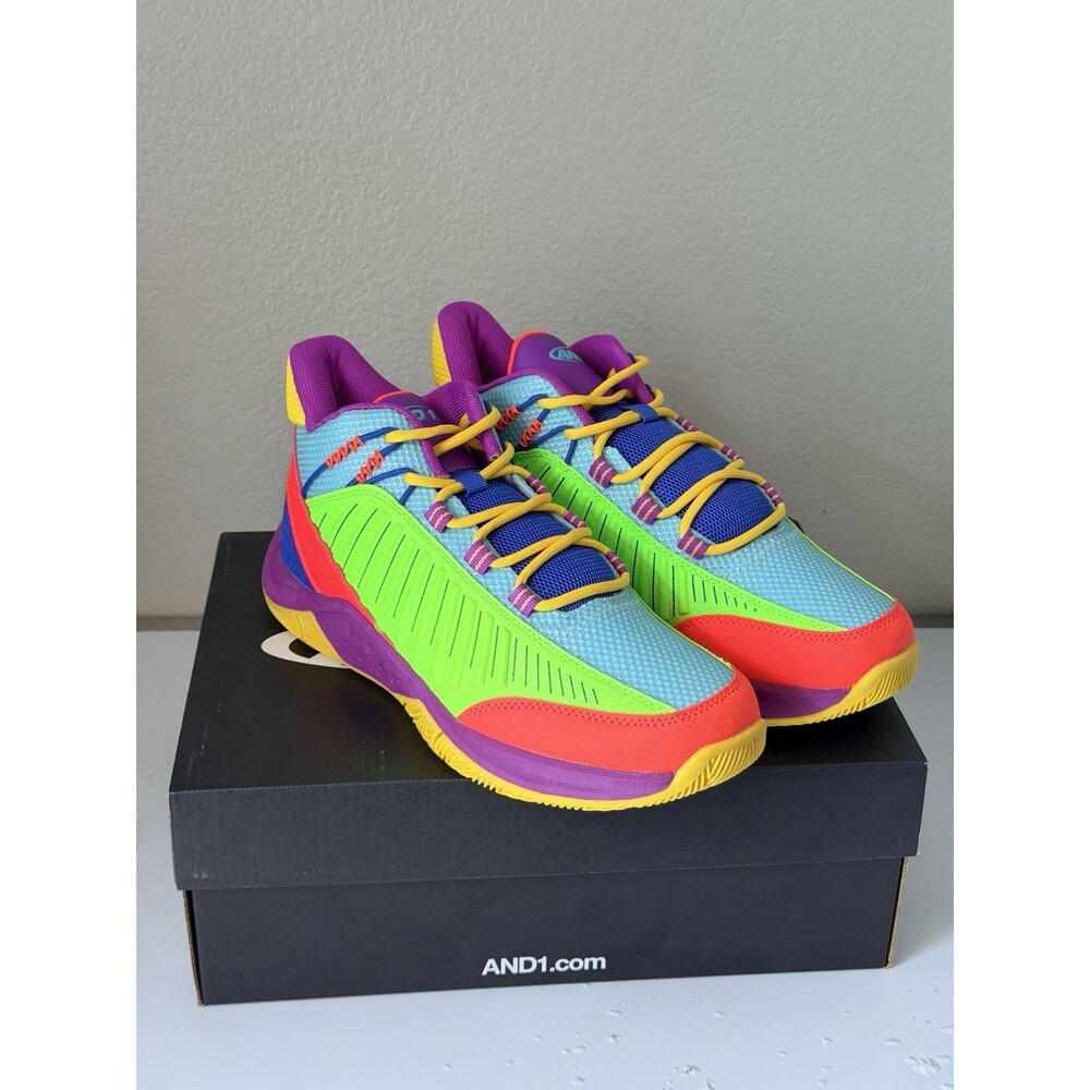 AND1 Explosive T Men's Size 9 Basketball Shoes Multicolor Neon NIB AD90190MOUA